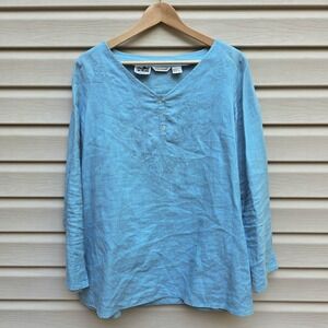 Richard‎ Malcolm Irish Linen Tunic Top Women's M Blue Embroidered Long Sleeve